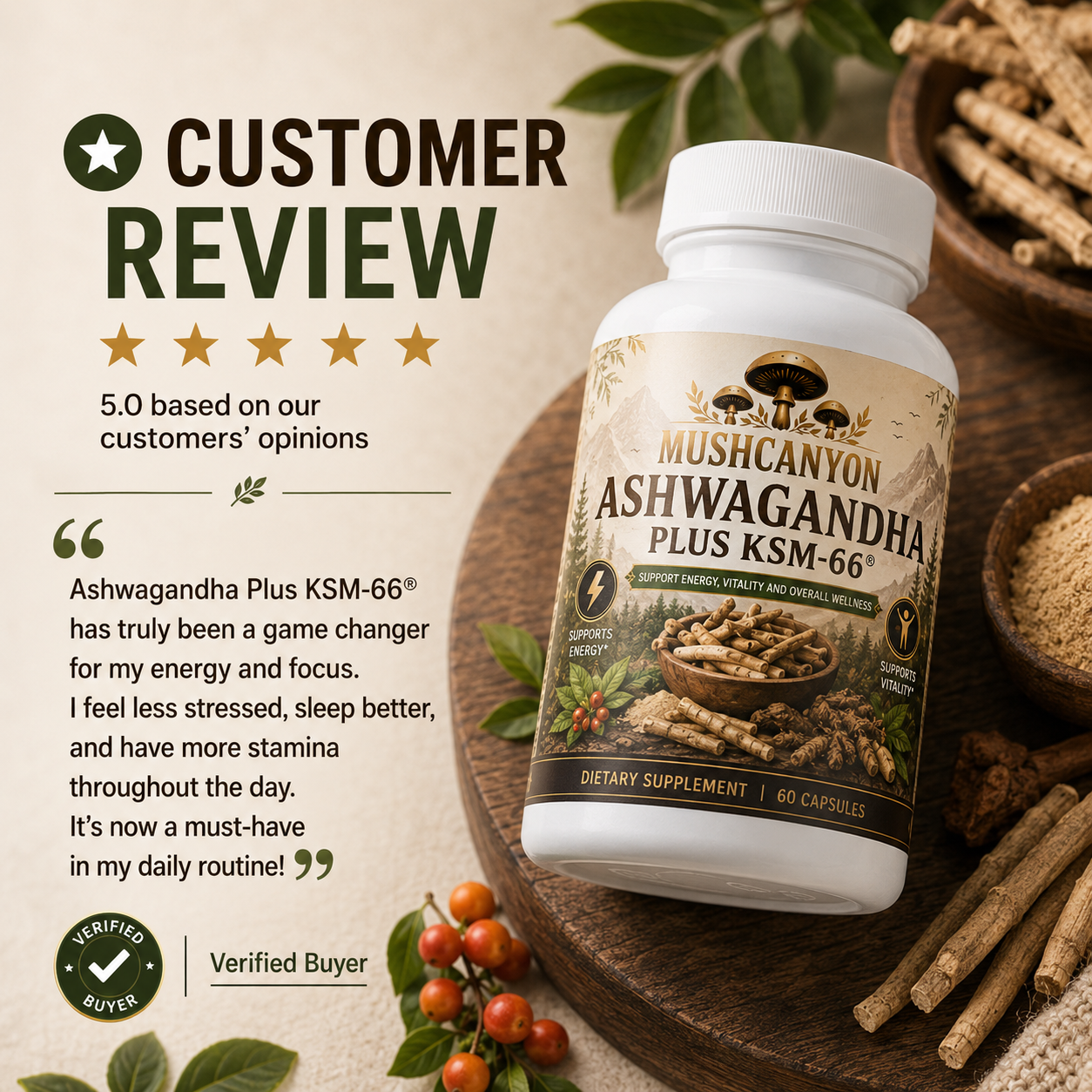 MushCanyon Ashwagandha KSM-66(New look Same Formula)