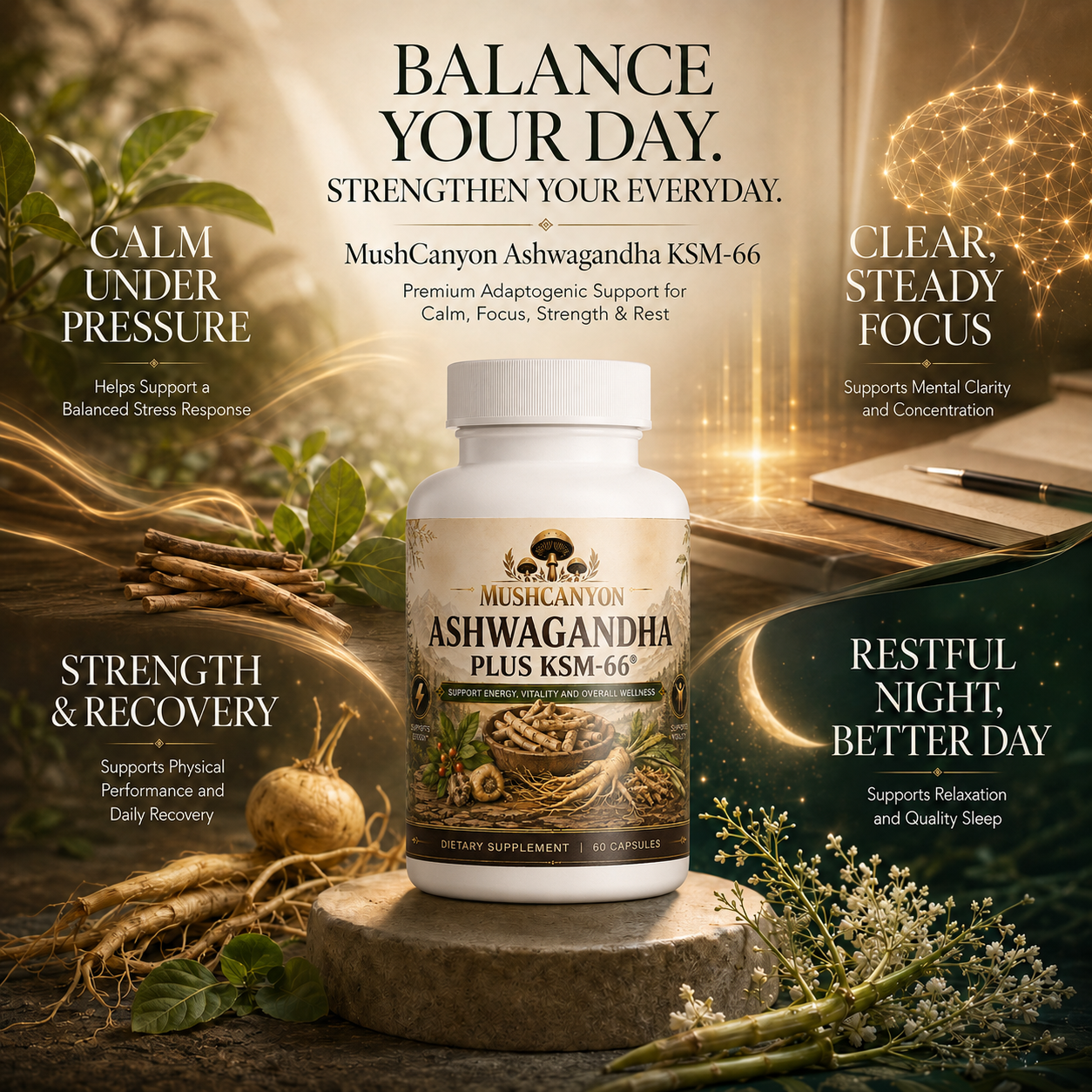 MushCanyon Ashwagandha KSM-66(New look Same Formula)