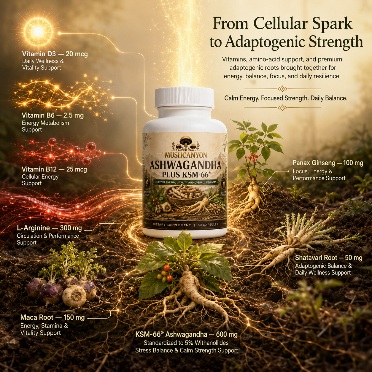 MushCanyon Ashwagandha KSM-66(New look Same Formula)