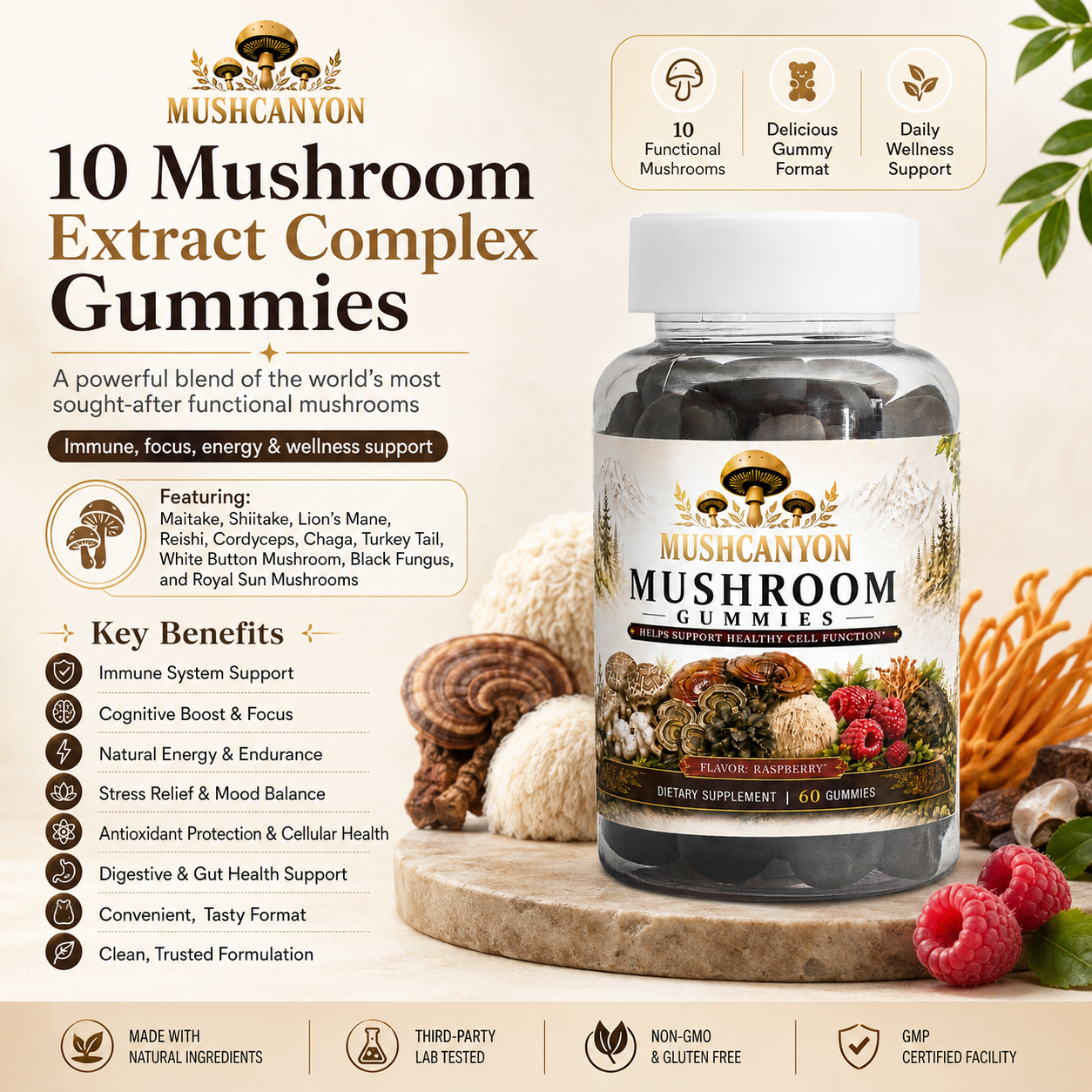 Mushcanyon Mushroom Gummies (New look Same Formula)