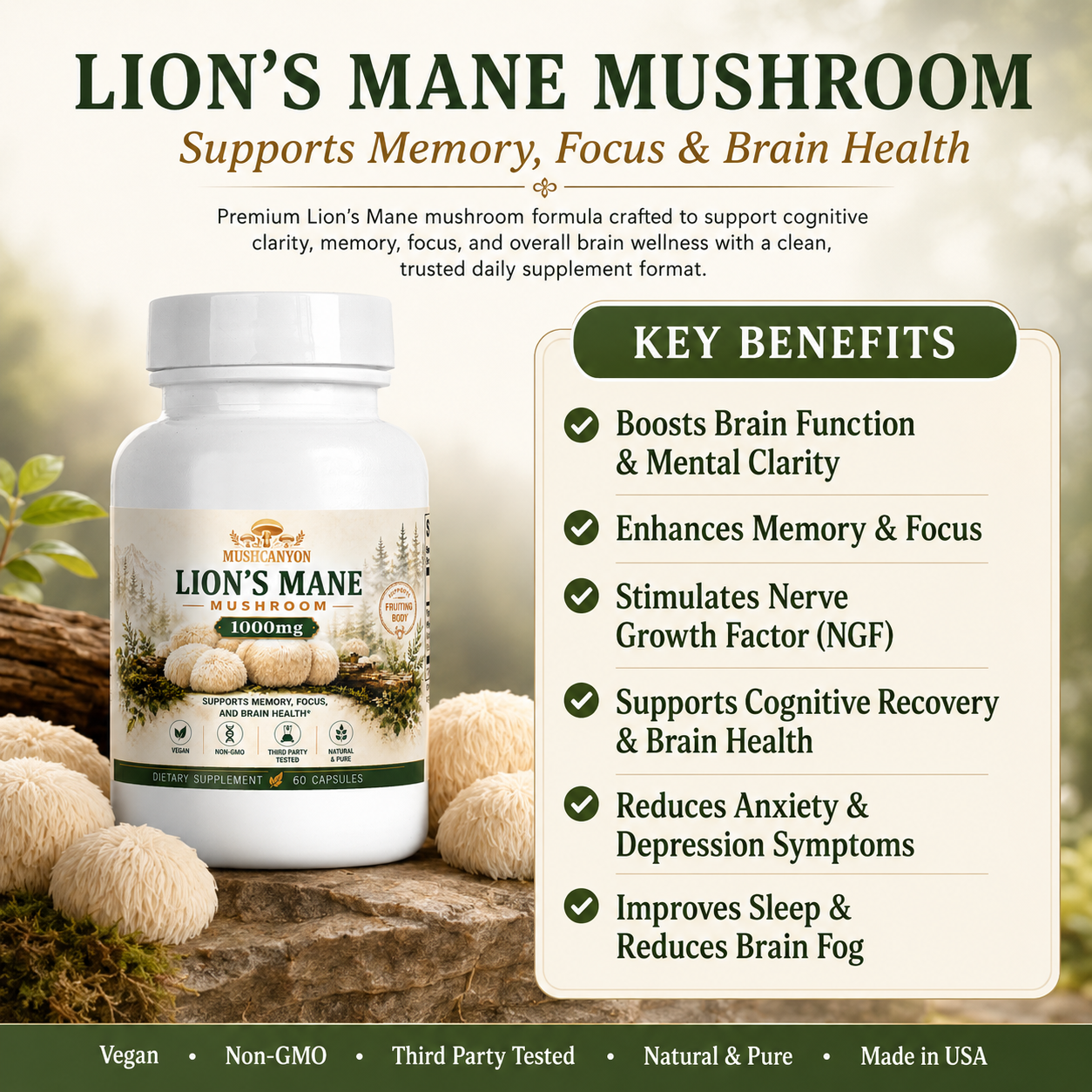 MushCanyon Lion’s Mane Mushroom (New look Same Formula)