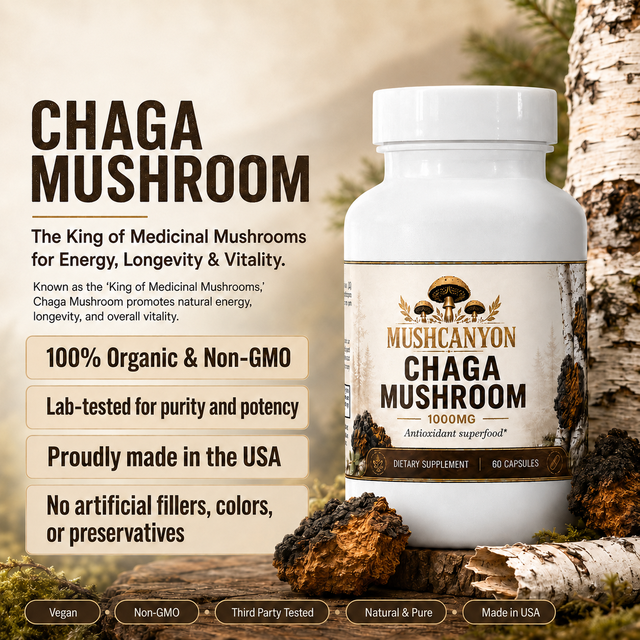 MushCanyon Chaga Mushroom (New look Same Formula)